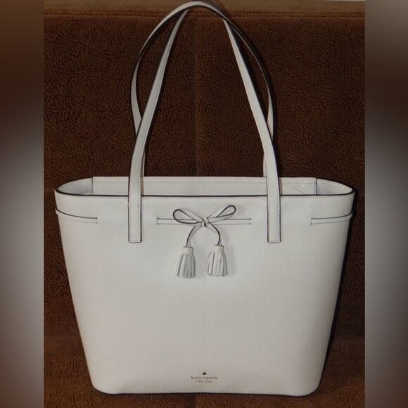 kate spade Handbags - Kate Spade Hayes Ivory Pebbled Leather Double Handles Zip Tote Bag - NWT $379
